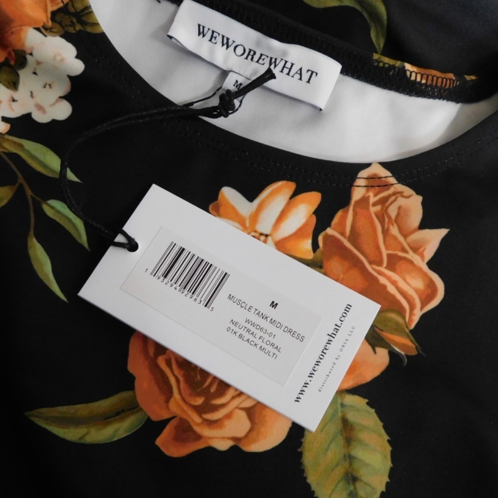 NWT!! WEWOREWHAT Muscle Tank Midi Dress Black Floral Stretch Cottagecore Medium - Picture 12 of 16